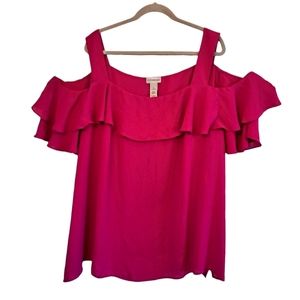 Catherines Pink Off-Shoulder Cold Shoulder Cutout Ruffle Blouse Plus Size 4X